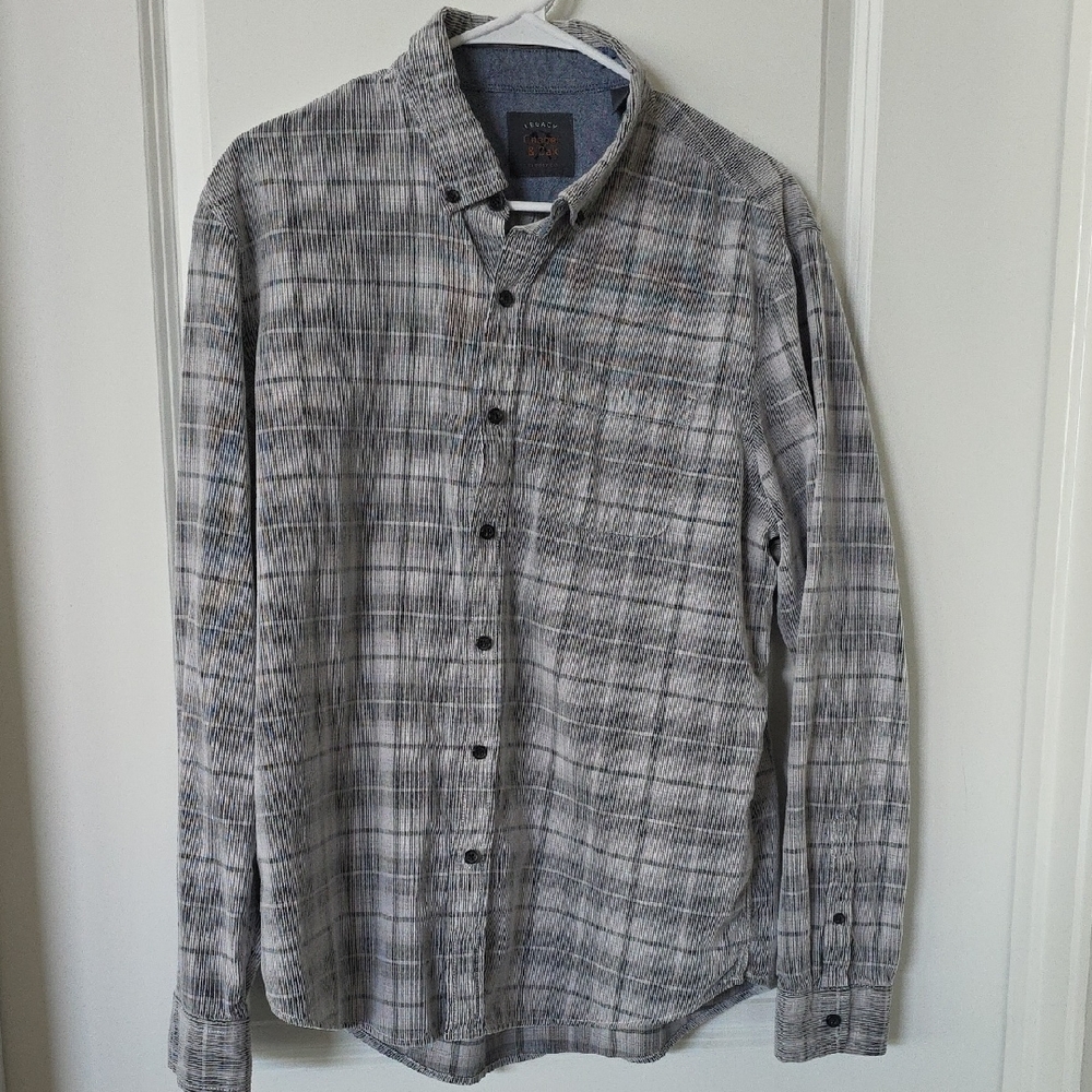 Legacy Gray and White Plaid Corduroy Long-Sleeve Shirt